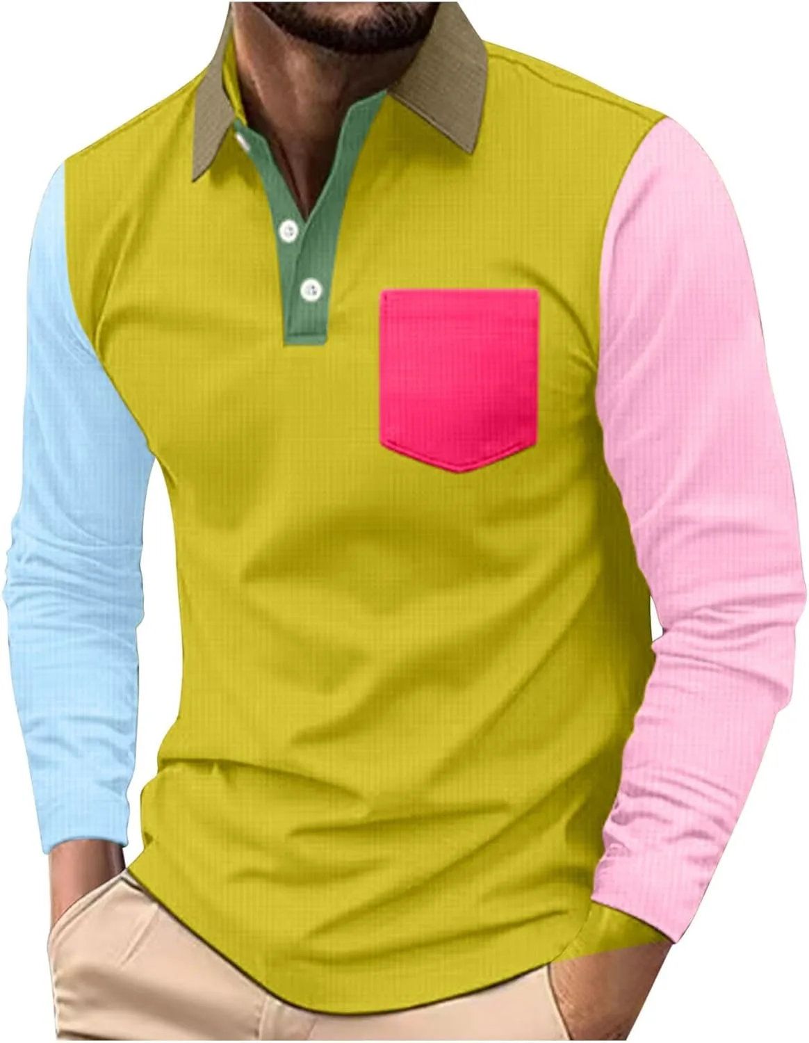 

Мужская поло в клетку Y2K с длинным рукавом и карманом