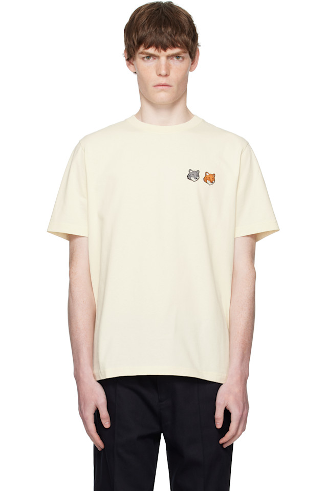 

Футболка комфортная с двойным жирным принтом лисы Maison Kitsuné, цвет latte