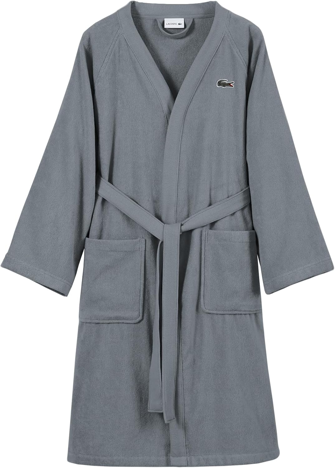 Lacoste Classic Pique халат, 100% мягкий хлопковый махровый материал, унисекс взрослый банный халат, впитывающий и быстросохнущий, один размер подходит большинству, Meteorite Grey — фото 3