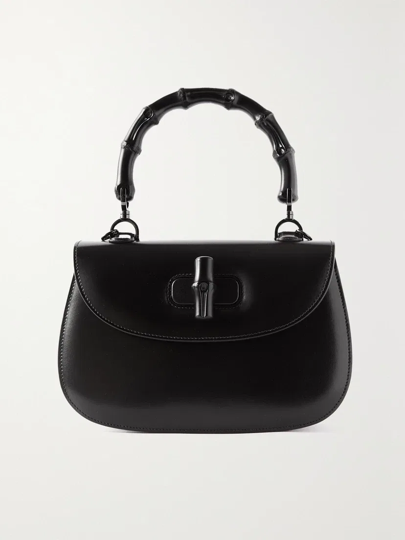 Сумка-тоут из кожи среднего размера Bamboo 1947 GUCCI, черный