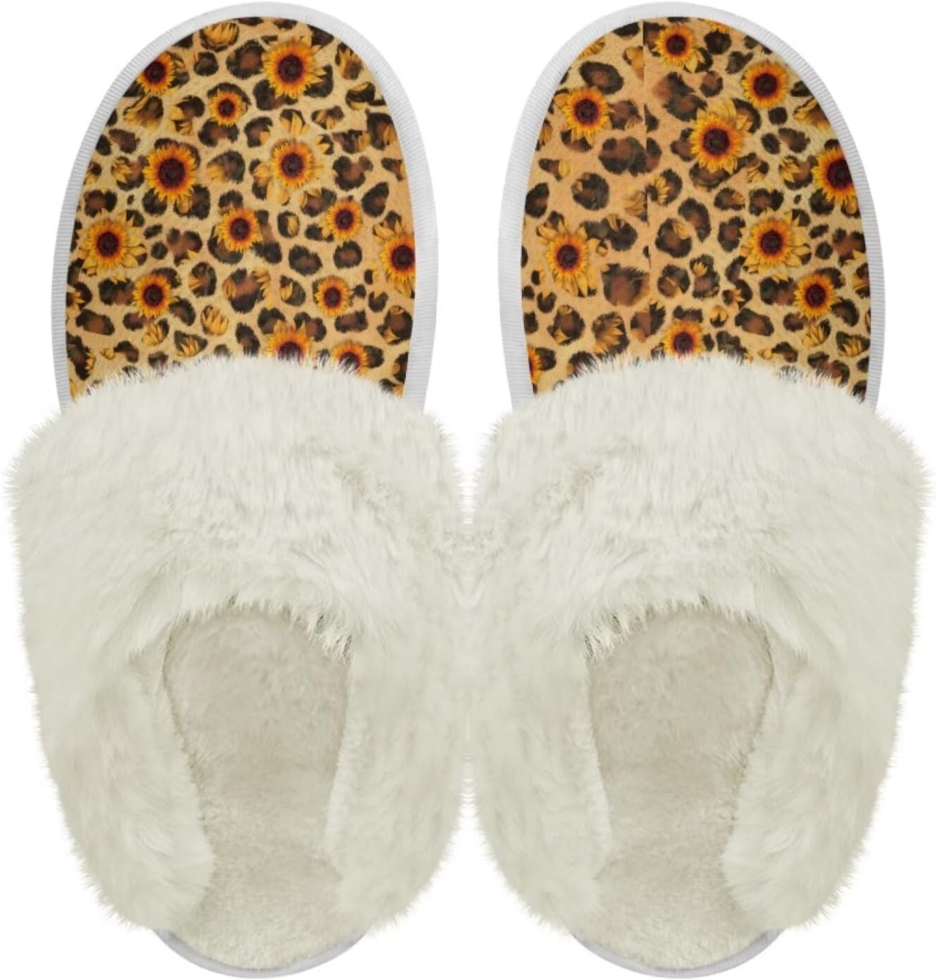 

Шлепанцы с пушистой отделкой Chaqlin для женщин и мужчин, широкие для дома, с толстой подошвой, фланелевые, для улицы и дома, противоскользящие, зимние теплые тапочки, Leopard Print Sunflower