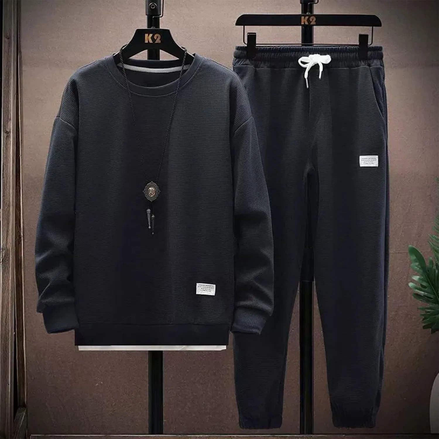 Спортивный костюм для женщин Plus Size: худи с длинным рукавом и брюки джоггеры Generic, темно-синий — фото 2