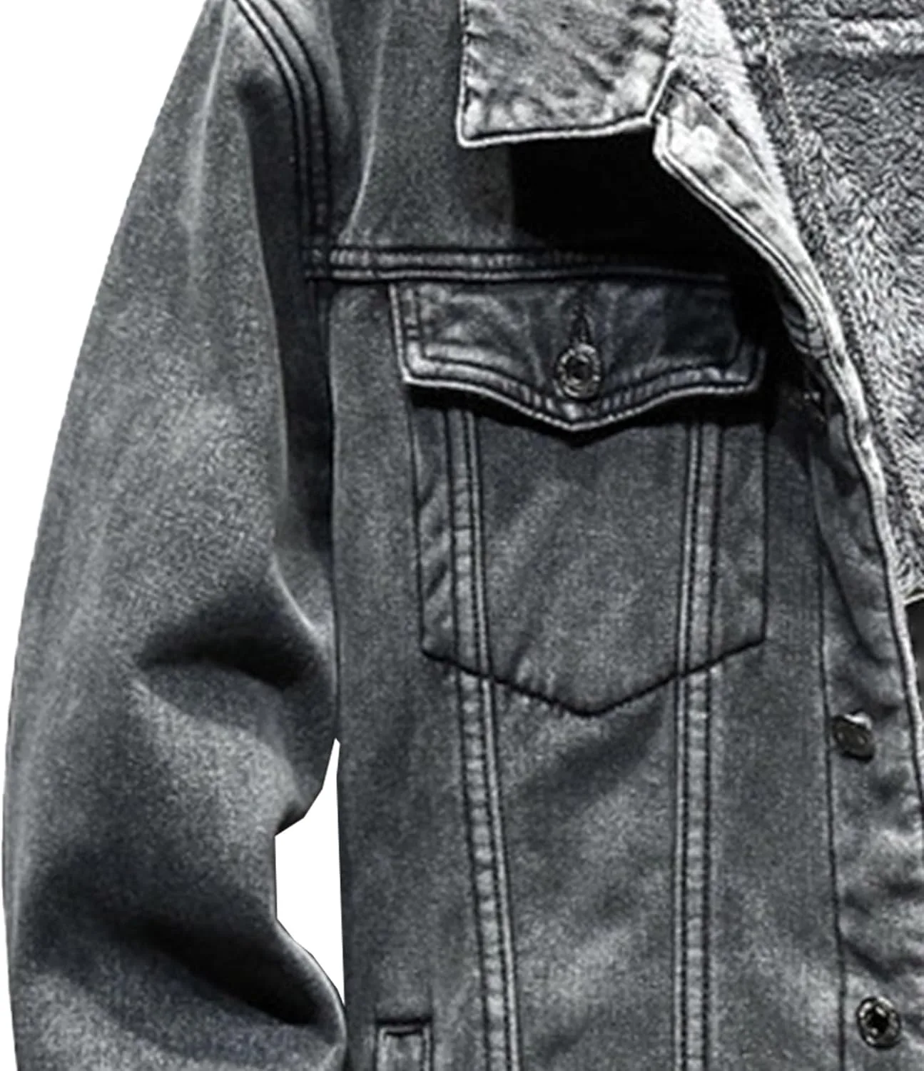 Мужская утепленная джинсовая куртка с флисовой подкладкой Casual Warm Trucker Jean Coat Lapel Thicken Denim Outerwear Generic, серый — фото 3