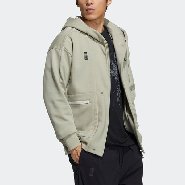 Куртка Men's adidas Logo Printing Big Pocket Sports Hooded Jacket Leather Gray, мультиколор — фото 3