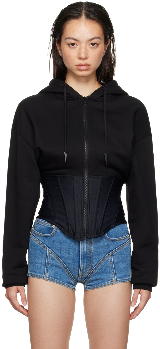 

Черная толстовка с капюшоном и корсетом Mugler, черный/черный