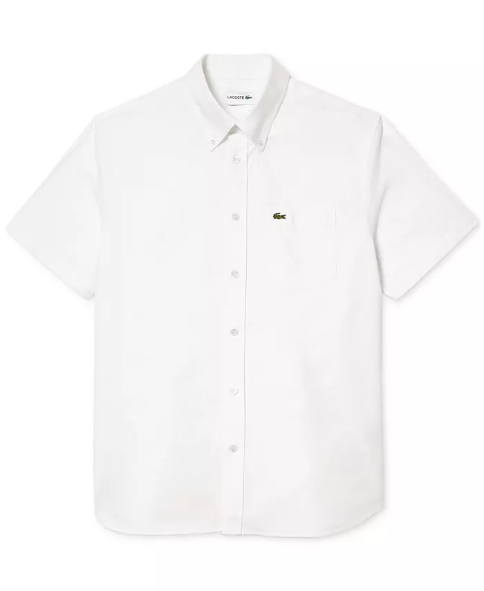 Мужская рубашка Оксфорд с коротким рукавом и застежкой на пуговицы Lacoste, белый — фото 3