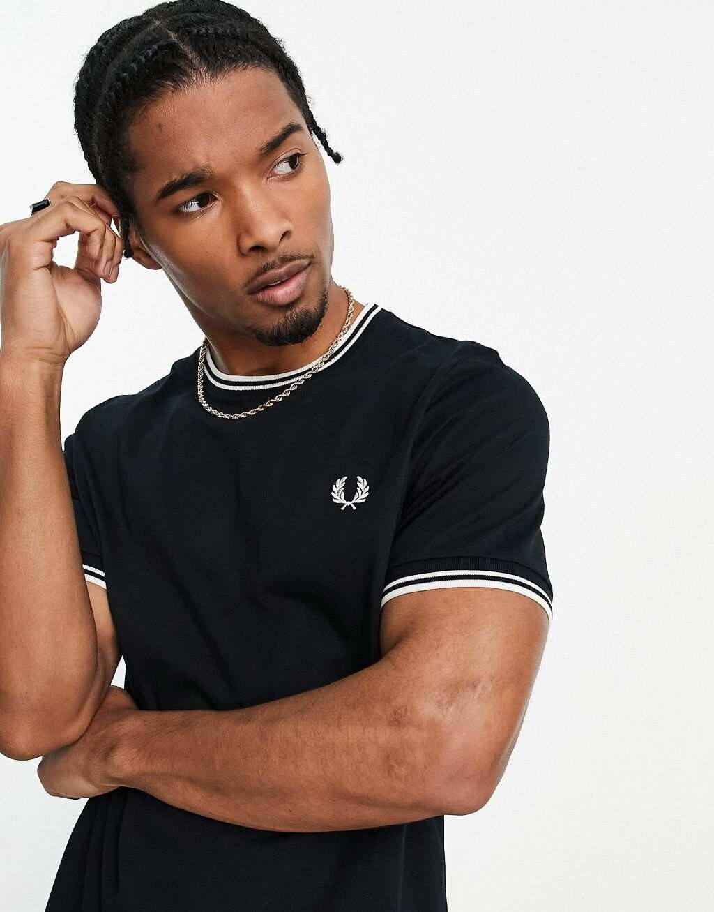

Черная футболка с двойным воротником Fred Perry, Черный, Черная футболка с двойным воротником Fred Perry