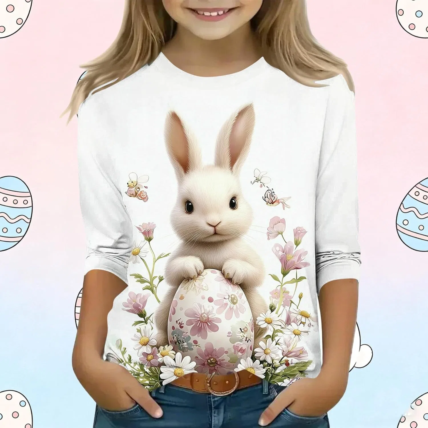 Футболка с милым кроликом, Zzalalana, мультиколор22, 3-13 лет — фото 2