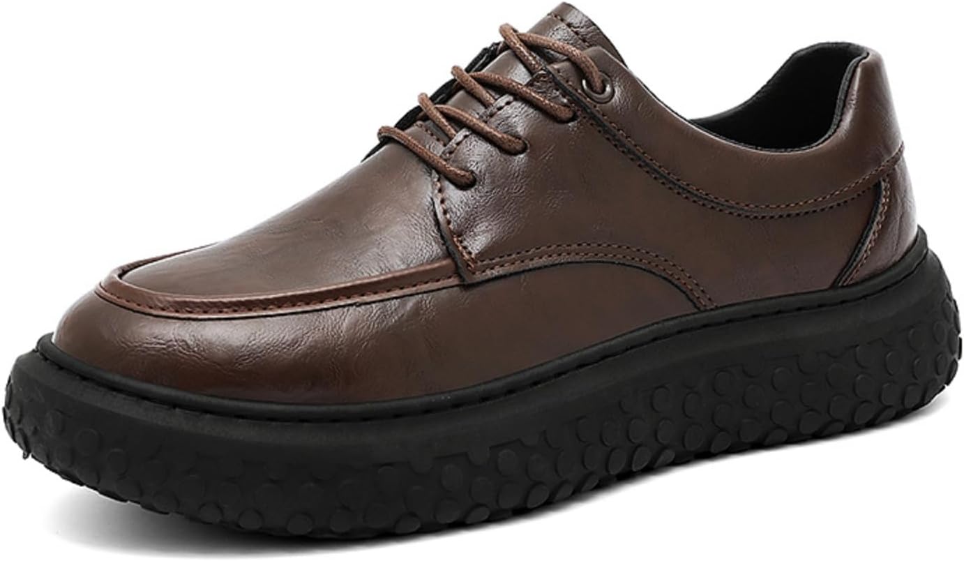

Мужские кожаные лоферы с шнуровкой, массивная подошва, противоскользящие повседневные туфли для бизнеса и повседневной моды, толстая платформа, оксфорды для мужчин Kelibasi, коричневый