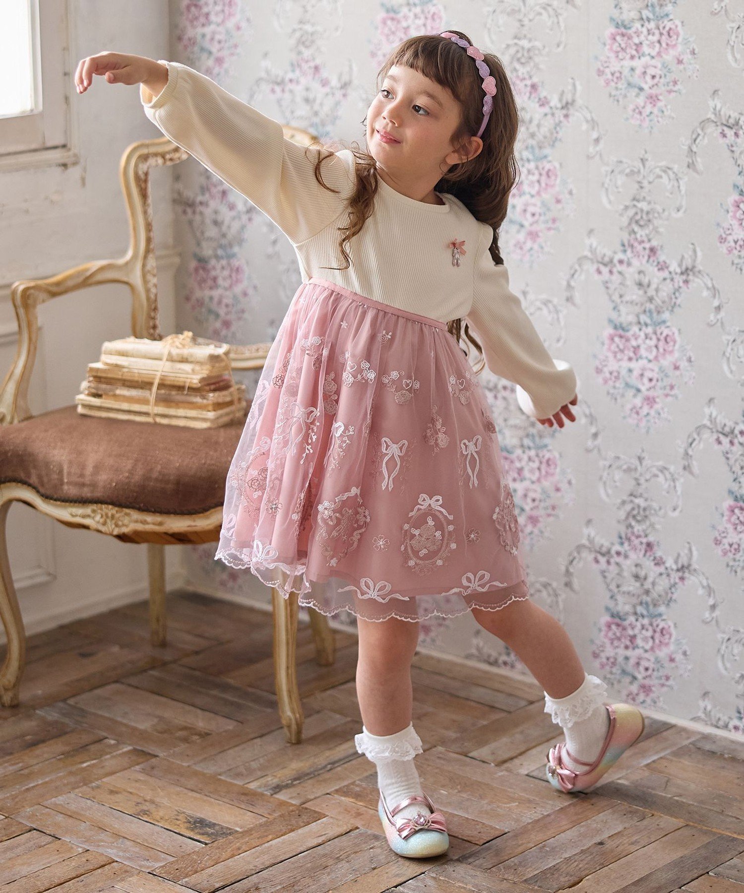 Балетное платье из вышитого тюля ANY KIDS, White x Pink [012] — фото 3