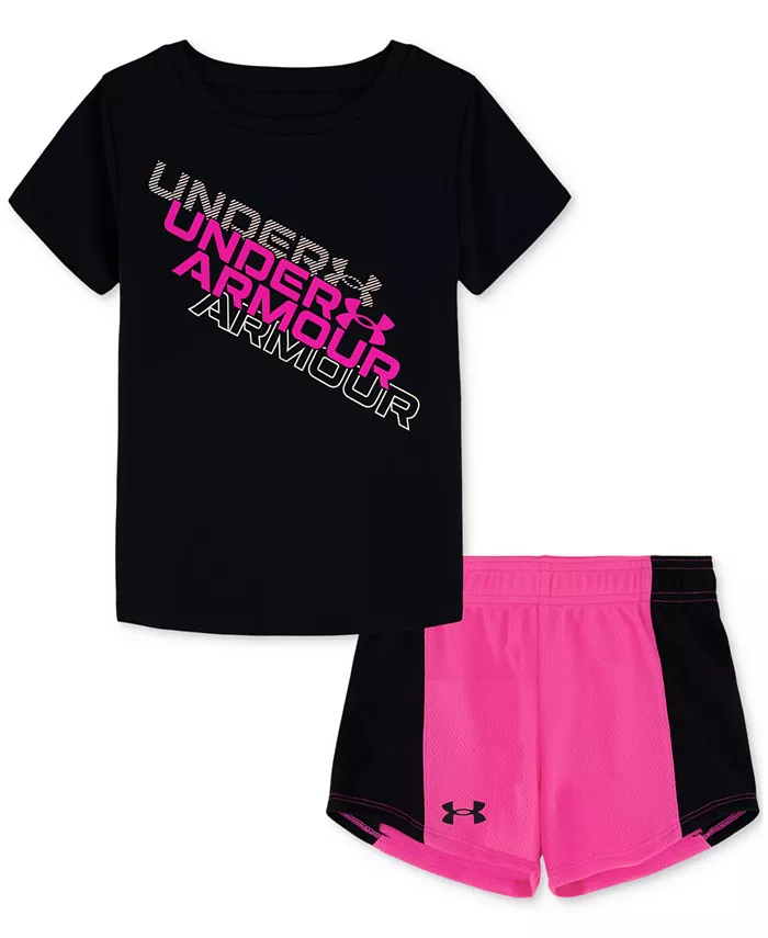 

Футболка и шорты с сетчатыми вставками для девочек, 2 предмета Under Armour, черный