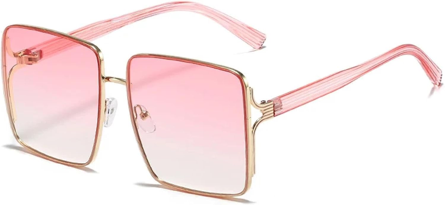

Солнцезащитные очки в крупной оправе для женщин и мужчин, винтажные очки в металлической оправе, модные, для путешествий и вождения, с защитой от УФ-излучения UV400 TKKTLLT, Pink Gradient Pink