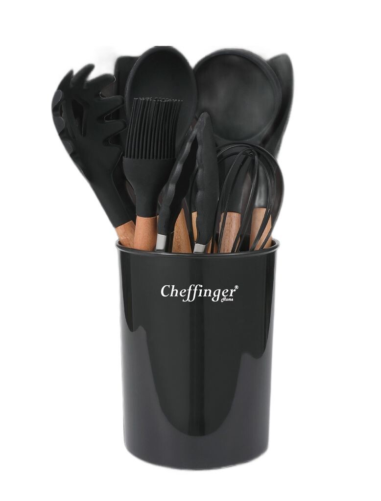 

Cheffinger 12 предметов кухонный помощник столовые приборы для приготовления пищи силиконовая деревянная ручка черный Scheffinger