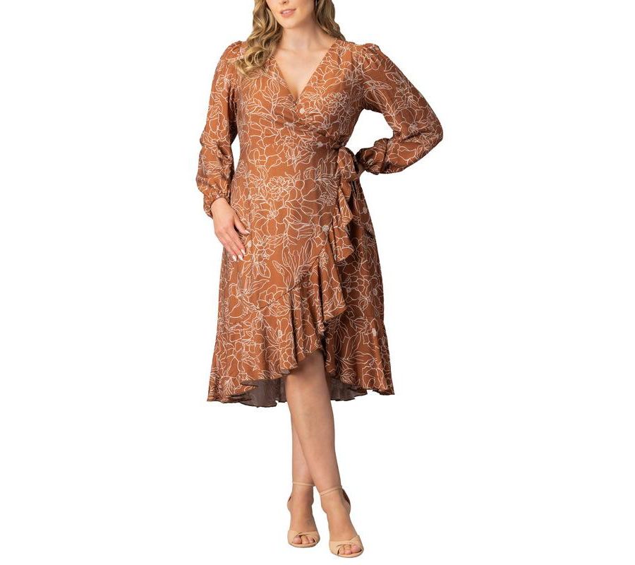 

Платье-халат с длинными рукавами Julia больших размеров Kiyonna, Chocolate floral print