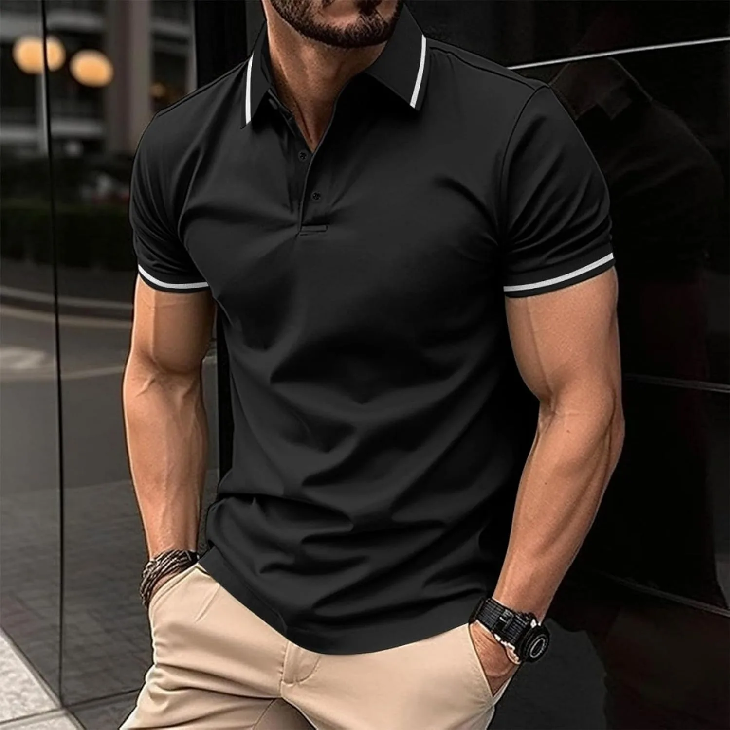 Мужская рубашка на пуговицах Vintage Solid Color, легкая, с коротким рукавом, размеры S-3XL — фото 2