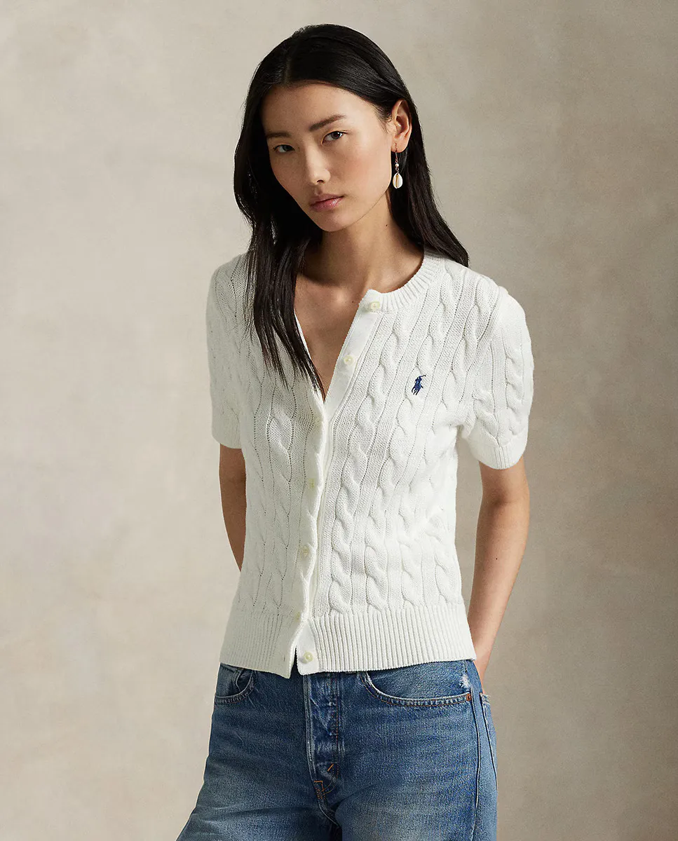 

Женский кардиган из хлопка с косами Polo Ralph Lauren, белый