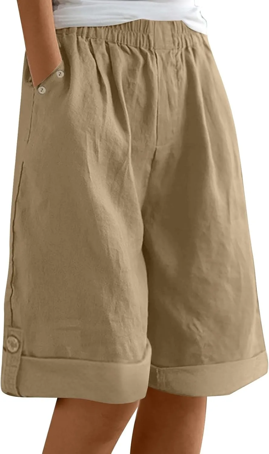 

Franterd бермуды из льна для женщин, длина до колена, завышенная талия