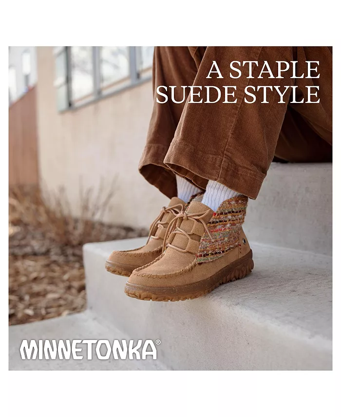 Женские замшевые ботильоны Tealey на шнуровке Minnetonka, коричневый/бежевый — фото 3