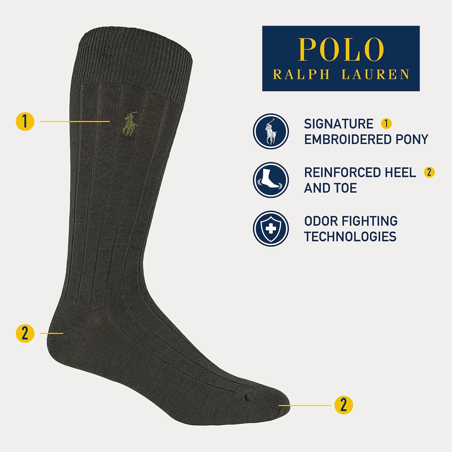 Polo Ralph Lauren мужские носки-следки из мериносовой шерсти - набор из 3 пар - дышащая шерсть и усиление в области пятки и носка, Black — фото 2