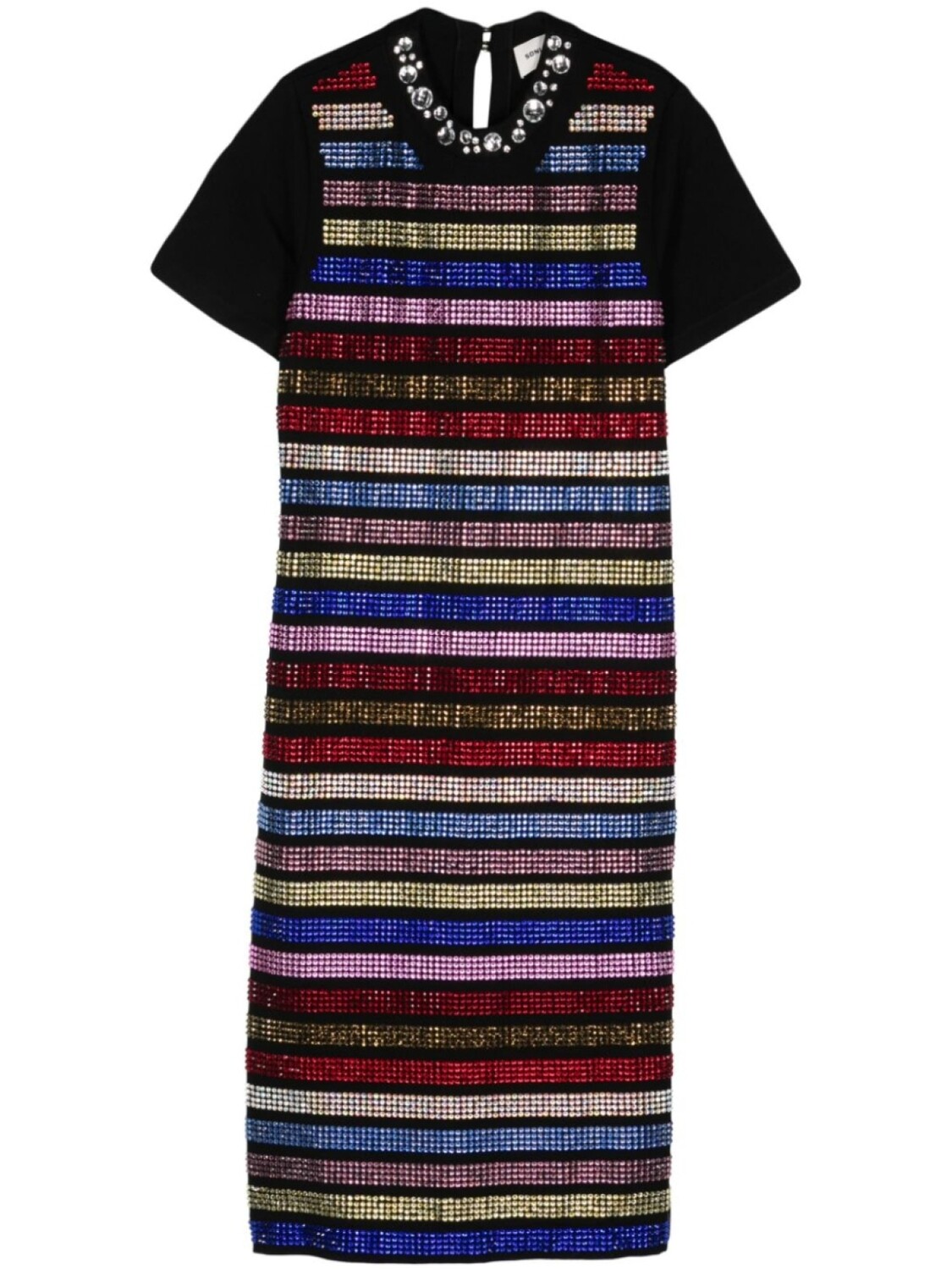 

Полосатое платье миди с кристаллами Sonia Rykiel, черный