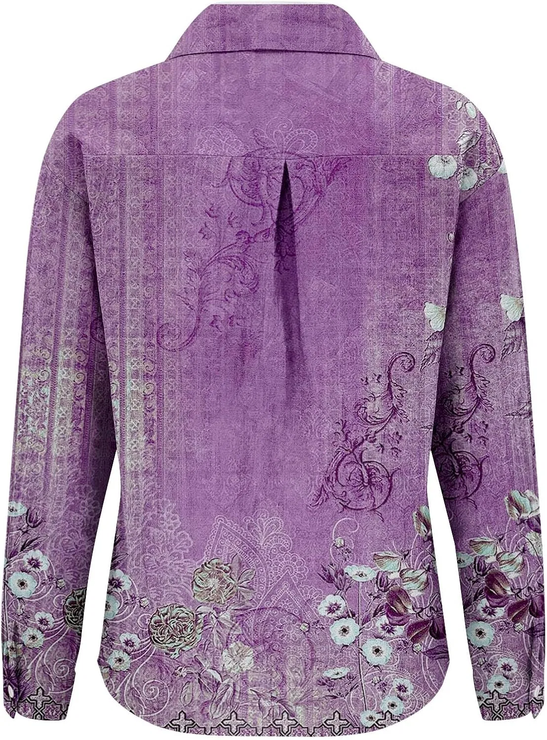 Блуза с принтом, длинный рукав Women Long Sleeve Printed Button Down Shirts, фиолетовый — фото 3