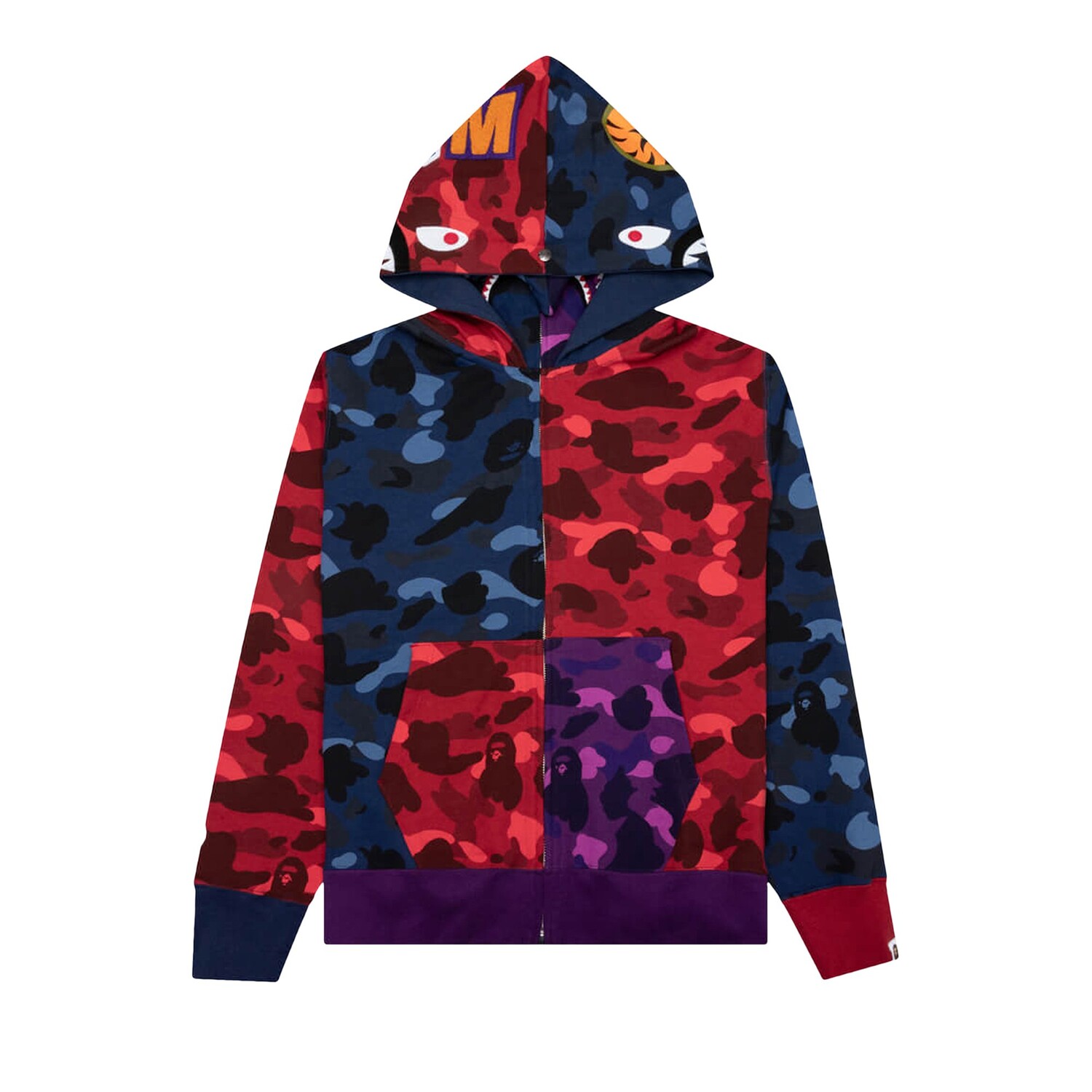 

BAPE Crazy Shark Широкая толстовка на молнии с двойной молнией, Многоцветный