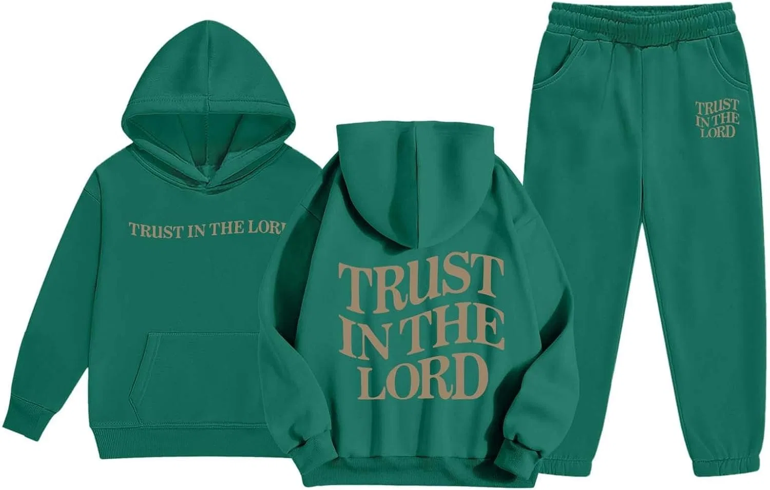 Детский спортивный костюм с принтом Trust in The Lord Jesus, темно-зеленый — фото 4