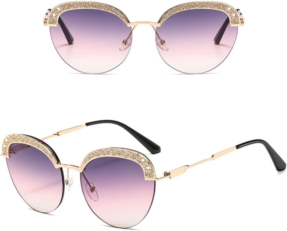 

Круглые солнцезащитные очки для женщин, полуободковая оправа из сплава с алмазной оправой, градиентные линзы, металлические петли, защита от УФ-излучения UV400 generic, C7