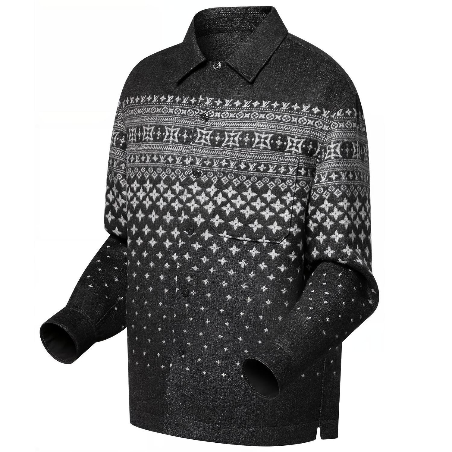 Футболка Lv Silk Cashmere And Wool Blend Double Face Jacquard Overshirt LOUIS VUITTON, черная — фото 4