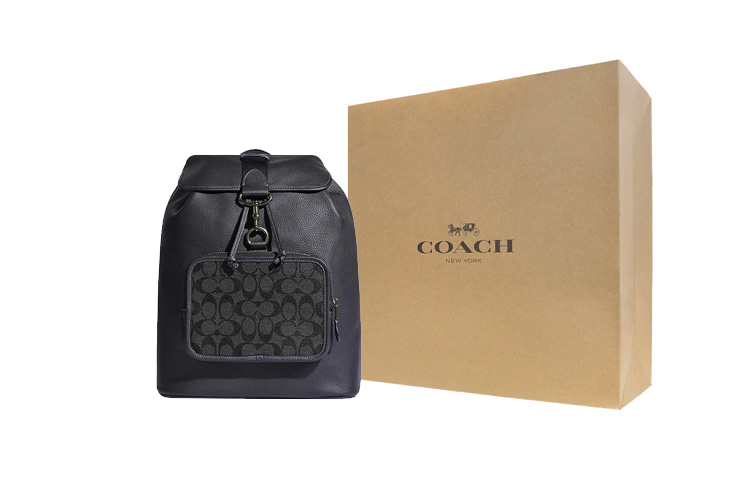 

COACH Сумка рюкзак из прорезиненного хлопка с тисненой кожей большая мужская черная