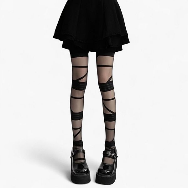 

Женские ажурные колготки с эффектом обернутой ленты и готическим многослойным дизайном Anna-Kaci, Black