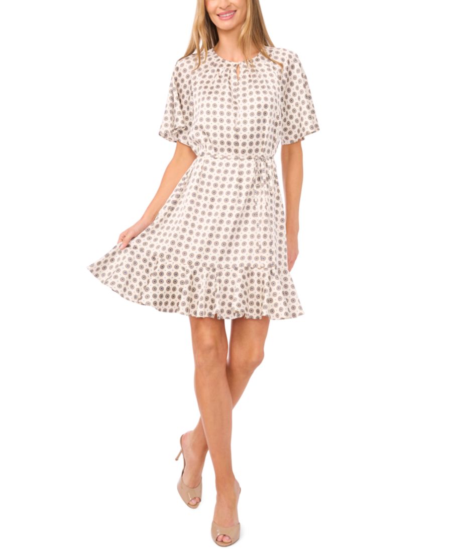 

Женское платье-трапеция с рукавами реглан и поясом на талии CeCe, New Ivory