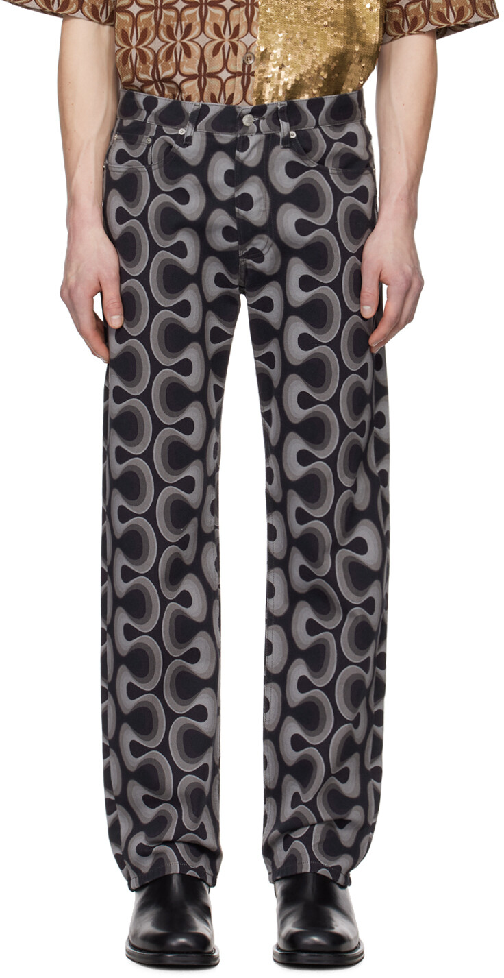 

Серые джинсы с принтом Dries Van Noten