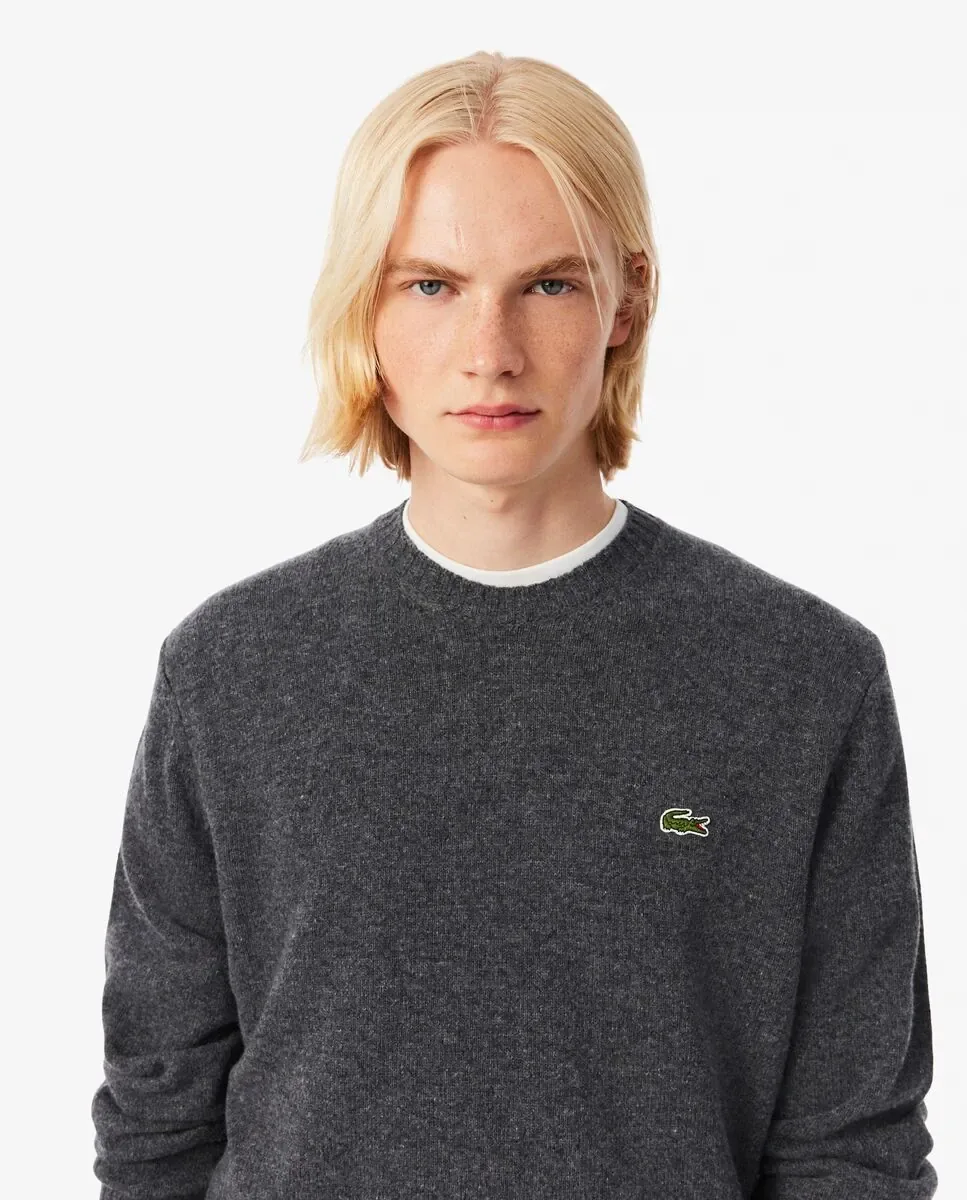 Мужской свитер с круглым вырезом из кардной шерсти Lacoste, темно-серый — фото 3