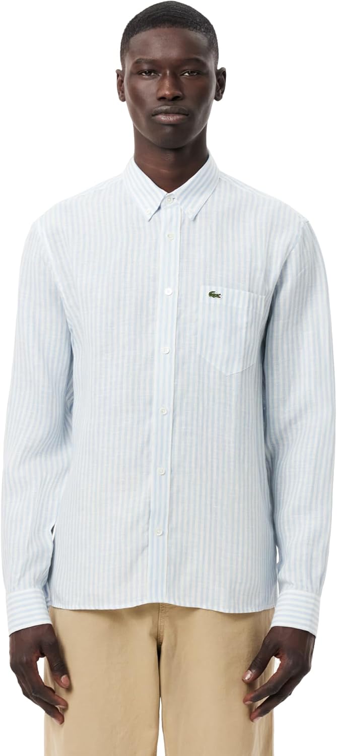 Рубашка Lacoste, мужская, с длинным рукавом в полоску, white — фото 2