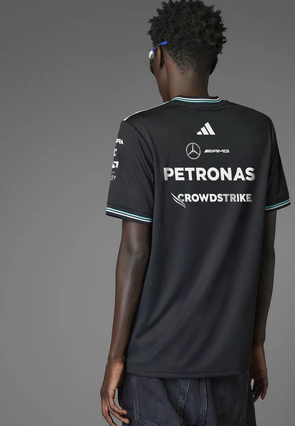Мужская футболка mercedes amg petronas formula one с оригинальным принтом, черная. Adidas Originals, Black White — фото 3