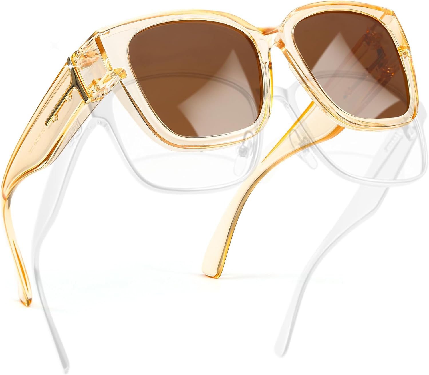 

Солнцезащитные очки FancyPink Polarized Fit Over Glasses для женщин с защитой от УФ-излучения - зеркальные очки, модные большие квадратные солнцезащитные очки, A08-cleargold Frame Tea Glasses