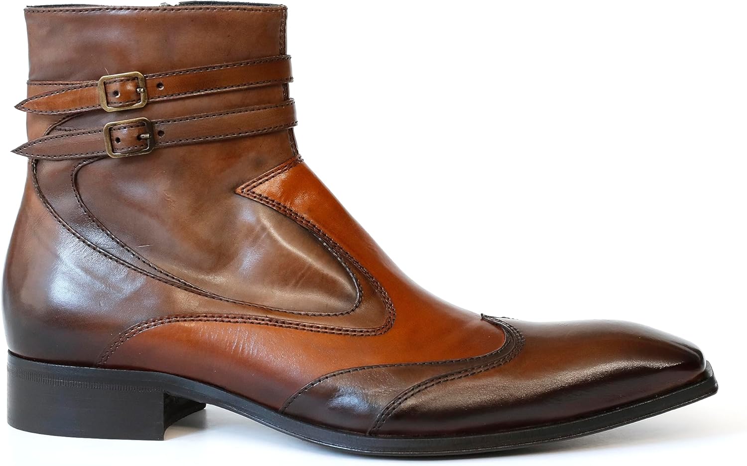 

Ботильоны Jo Ghost 4765 из итальянской коричневой/кожи коньяк с двумя пряжками и молнией