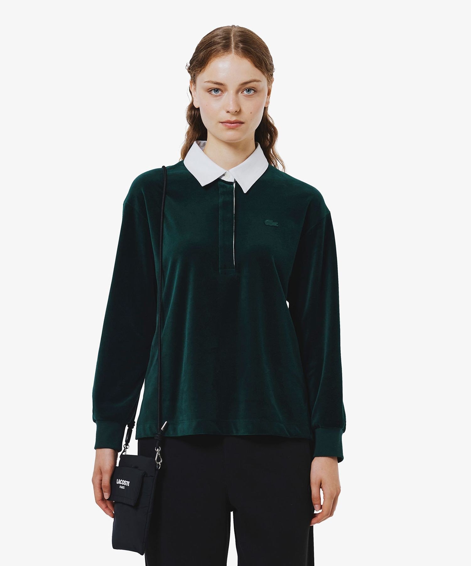 Рубашка-поло LACOSTE Велюровая с разрезом, Dark Green
