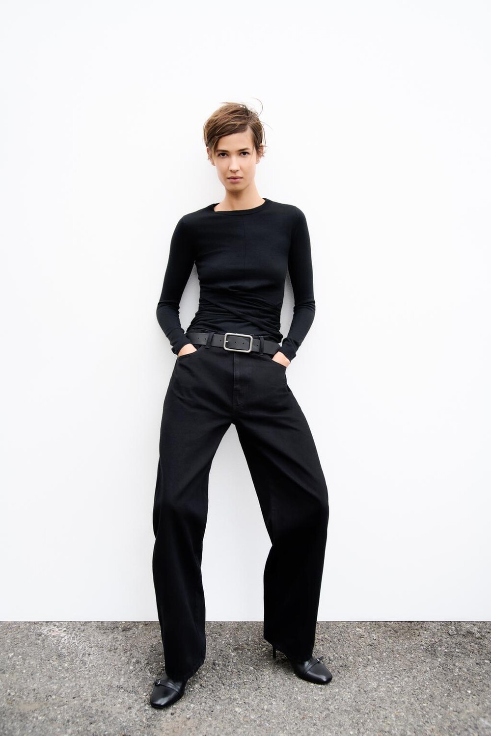 

Трикотажный топ crossover ZARA, черный