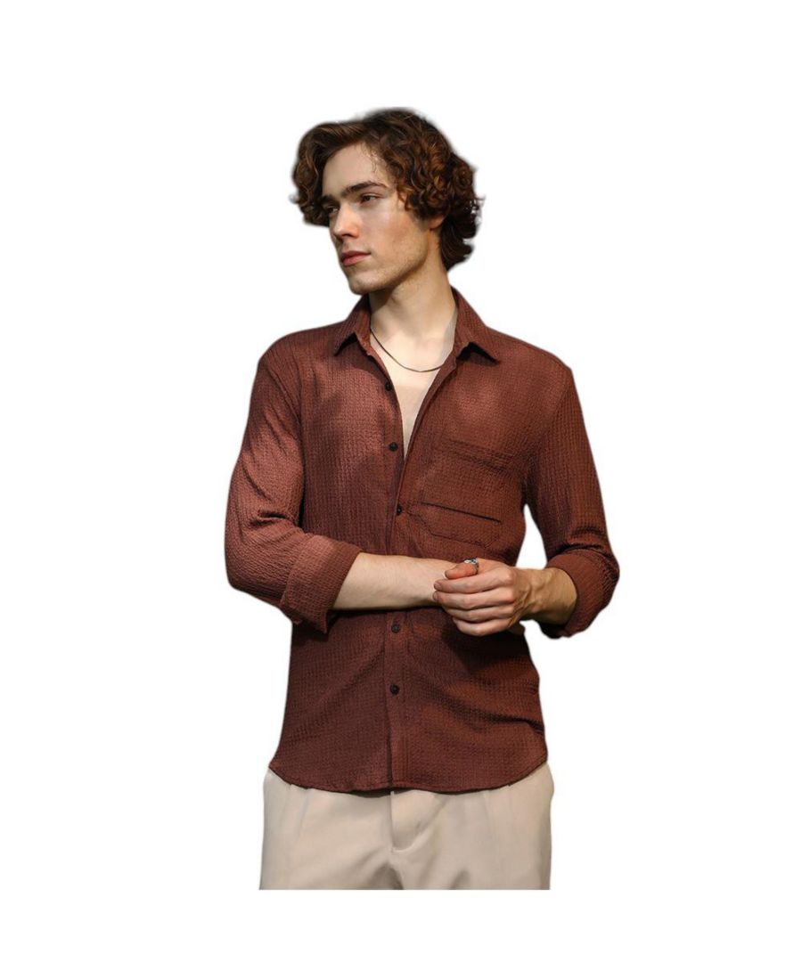 

Мужская однотонная рубашка из фактурной ткани Campus Sutra, Brown