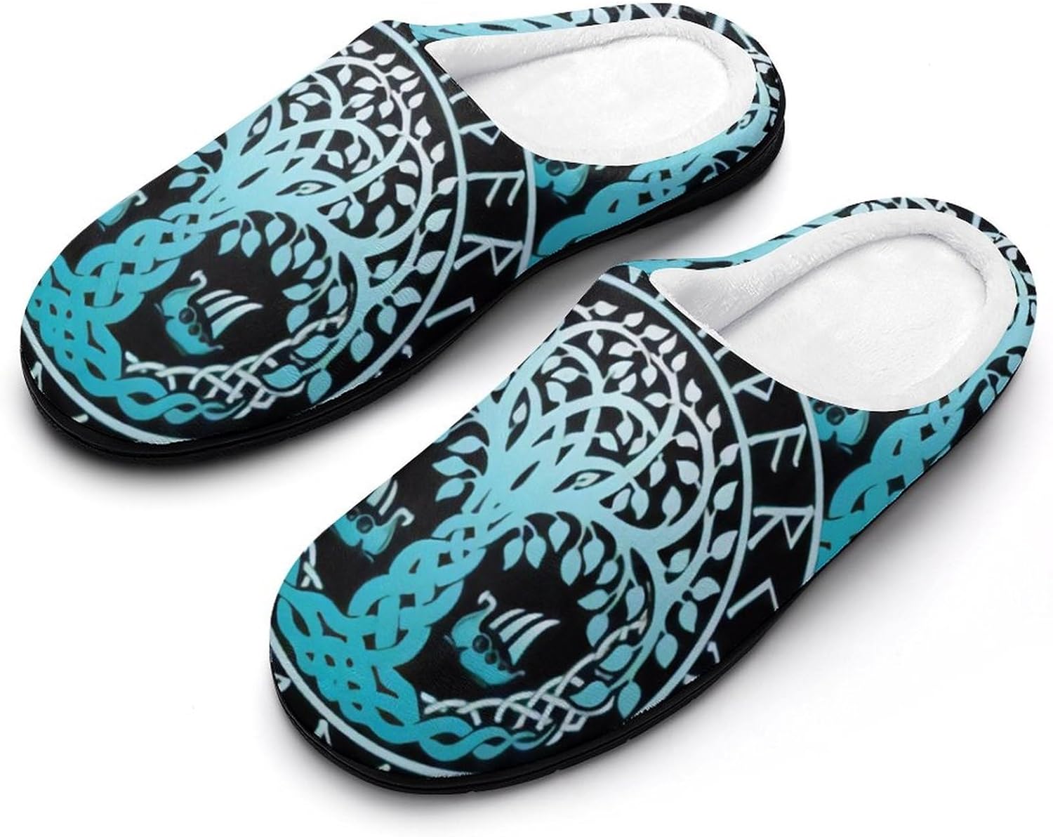 

Зимние теплые плюшевые домашние тапочки для спальни и гостиной, мужские тапочки с татуировкой «Нордический воин», легкие моющиеся тапочки Yxhzyhy, Tree of Life