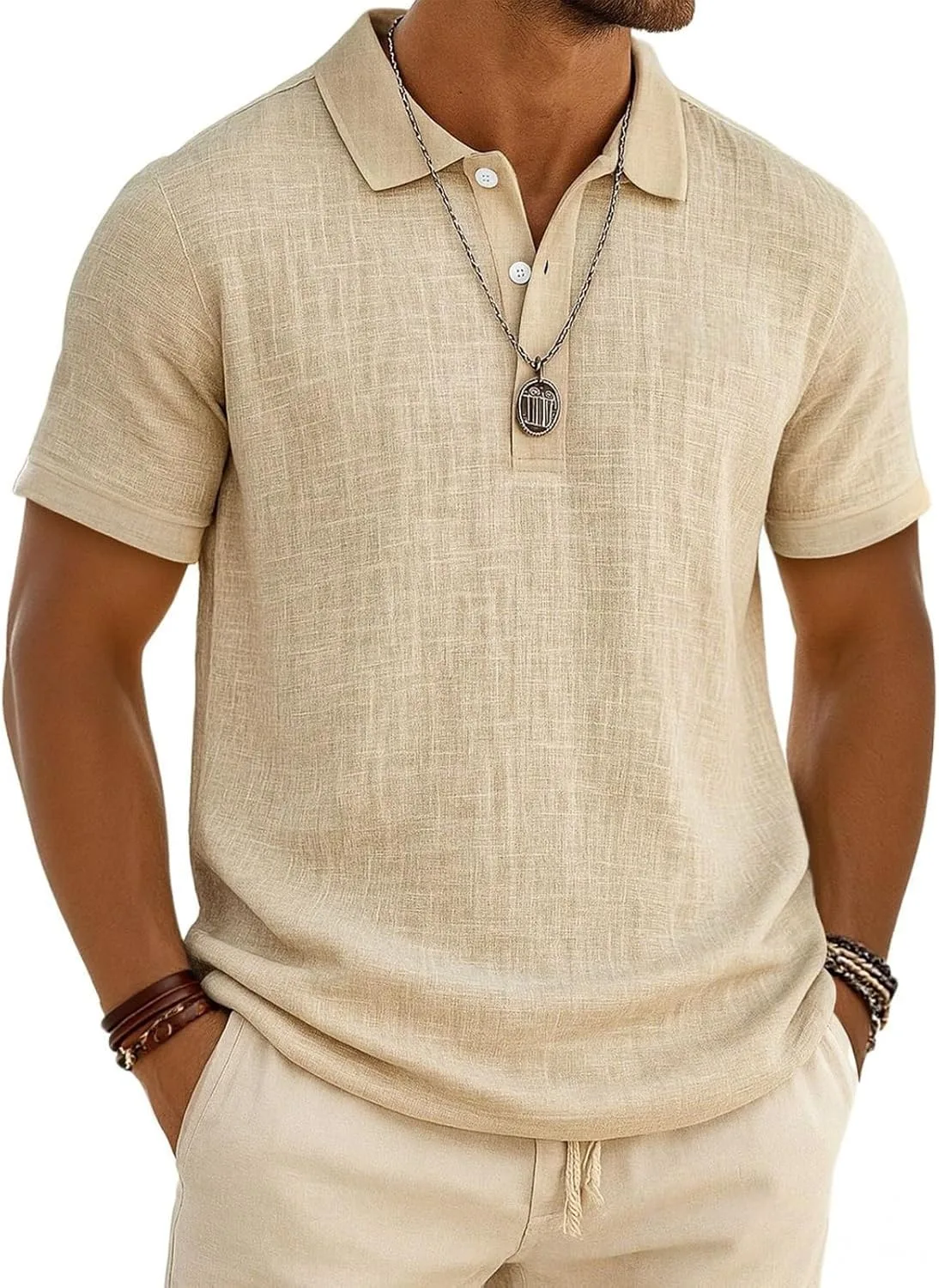 

Polo рубашка для мужчин Linen с коротким рукавом