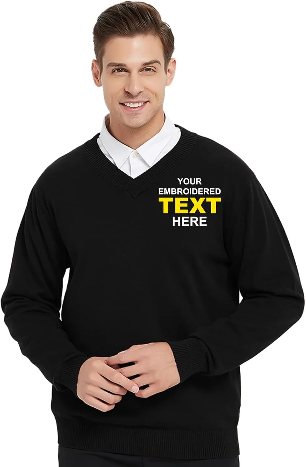 

Топсайтер с вышивкой и монограммой, мужской пуловер с длинными рукавами и V-образным вырезом TopTie