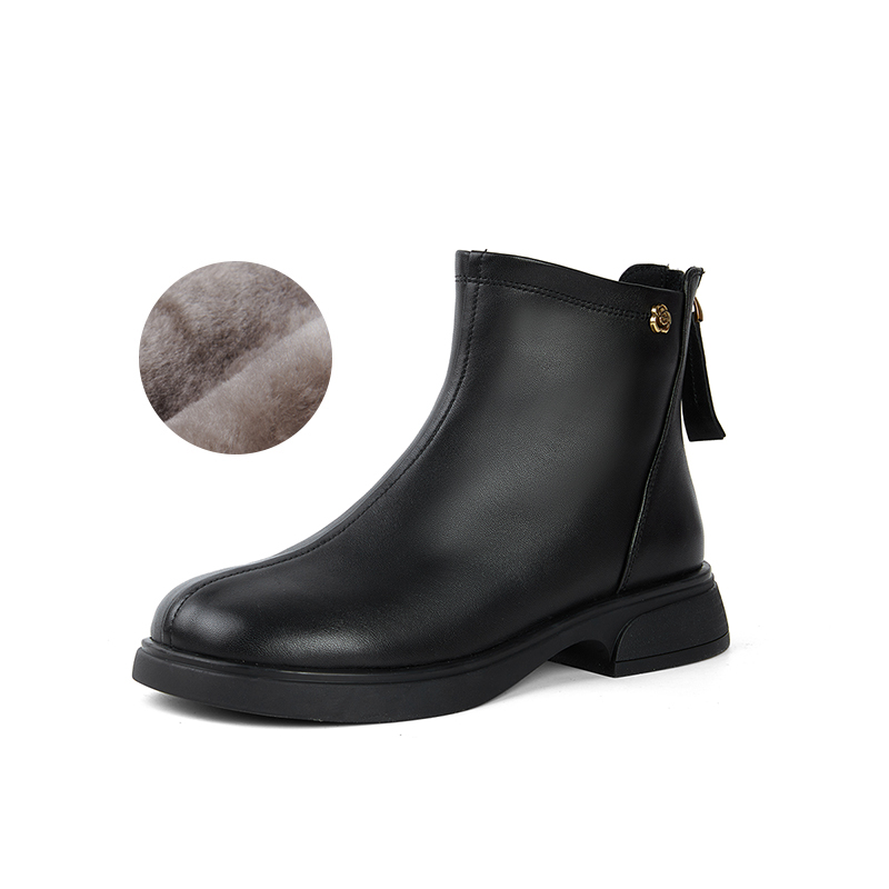 PT'SON Женские черные полусапожки с шерстяной подкладкой, цвет Black, Wool Lining — фото 2