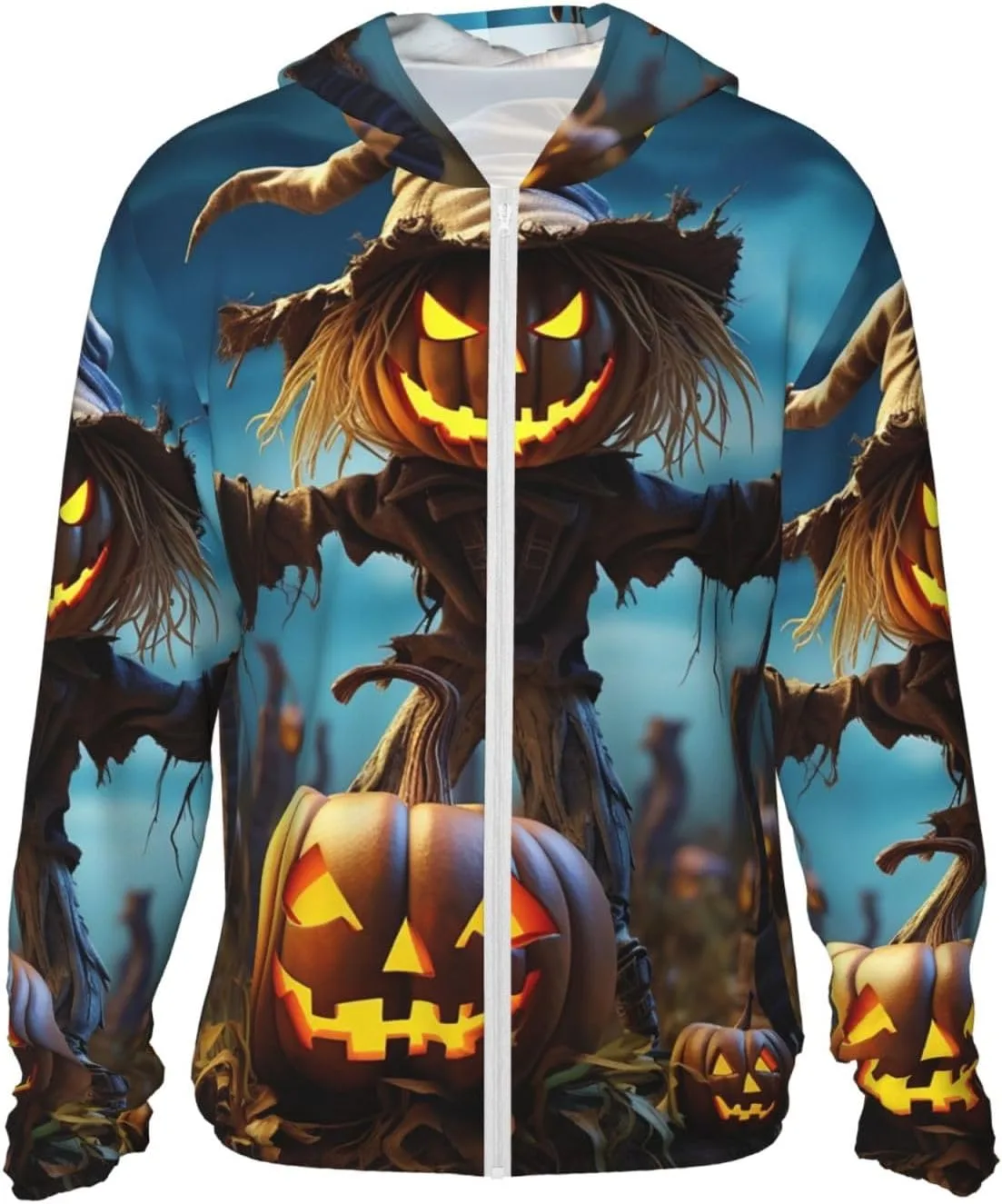 

Мужская толстовка с капюшоном UPF 50+ на молнии, длинный рукав, принт Funny Pumpkin Scarecrow FHEBNDS