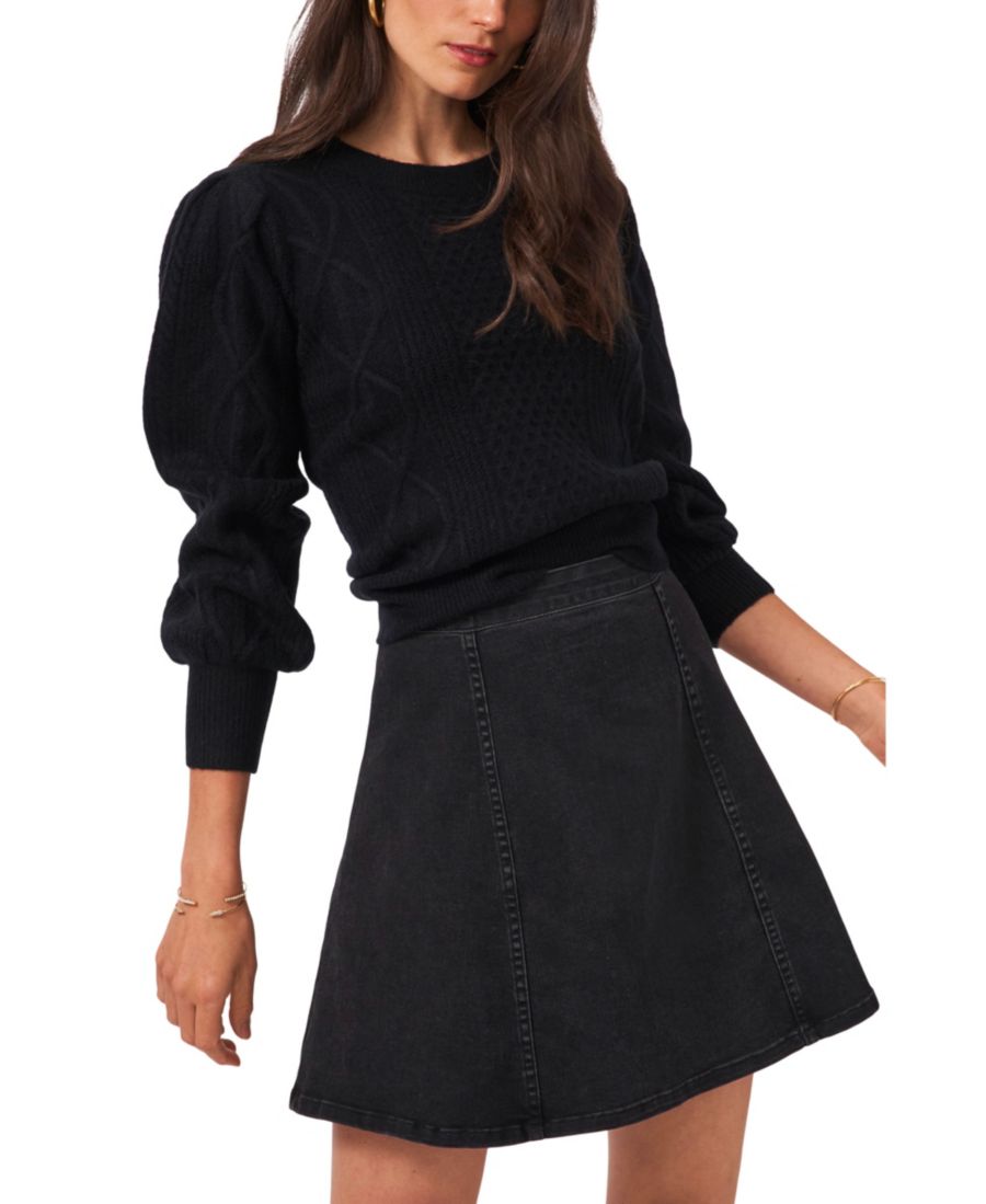 

Женский свитер с круглым вырезом и разноцветными косами 1STATE, Rich Black