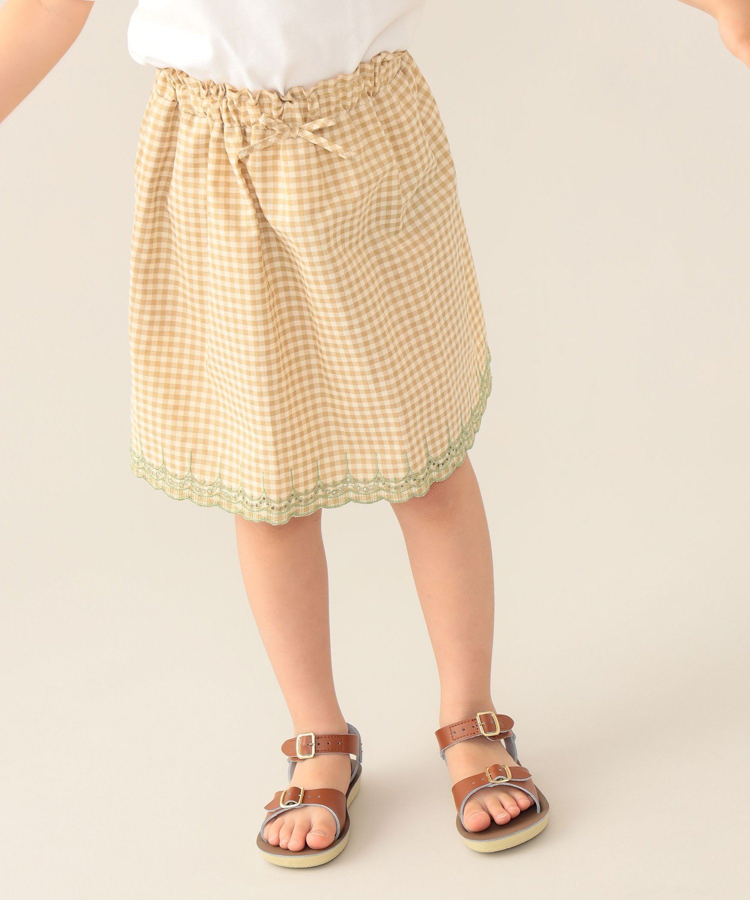 Юбка с вышивкой в клетку (90–150 см) BEAMS mini, YELLOW