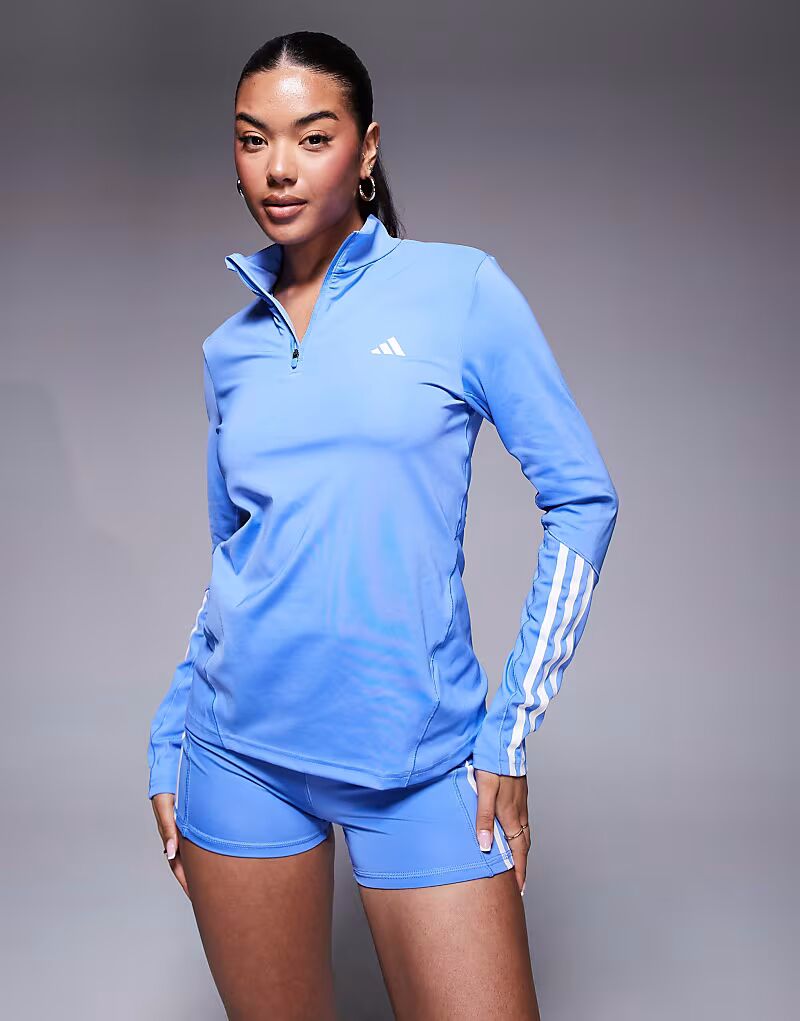 

Топ Adidas Training Hyperglam с застежкой-молнией 1/4 цвета пыльно-голубой Adidas Performance