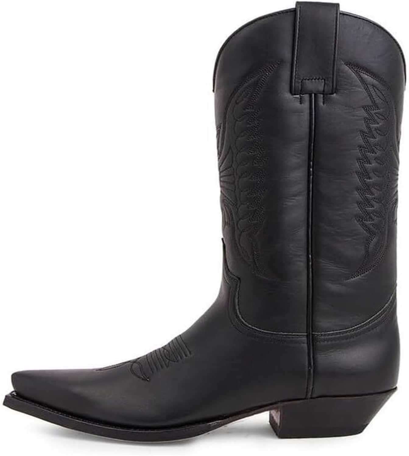 

Ковбойские сапоги для мужчин, с острым носком, винтажные, с квадратным носком, массивным каблуком, средней высоты по голени, кожаные западные сапоги, модные мужские западные сапоги Generic, черный